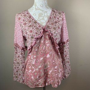 Karen Kane Pink Boho Peasant Prairie Petite L